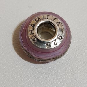 ​Authentic Chamilia Sterling Silver 925 Pink Murano Glass Swirl Charm Bead